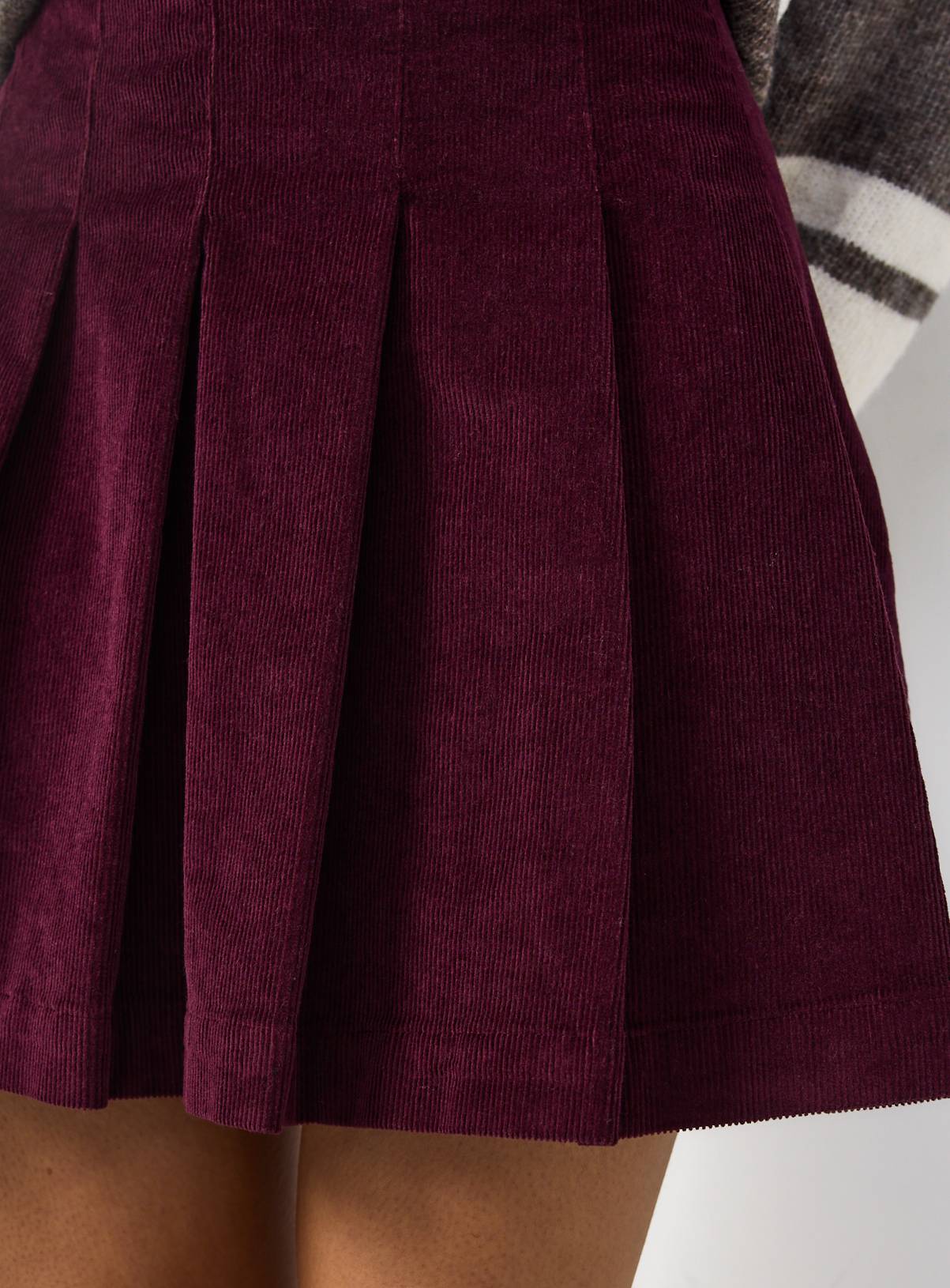 Dark Red Corduroy Kilt Mini Skirt 8 - Image 3